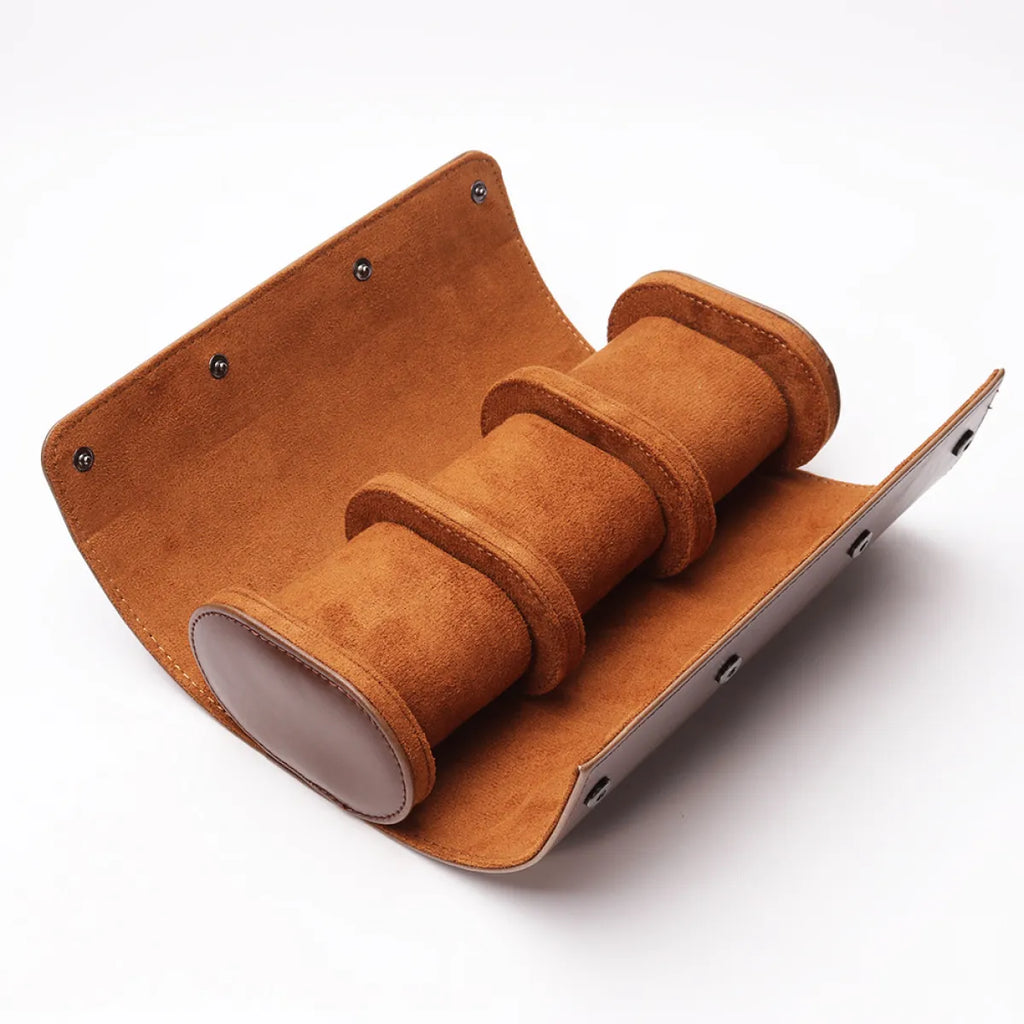 3-Slot Leather Travel Watch Case